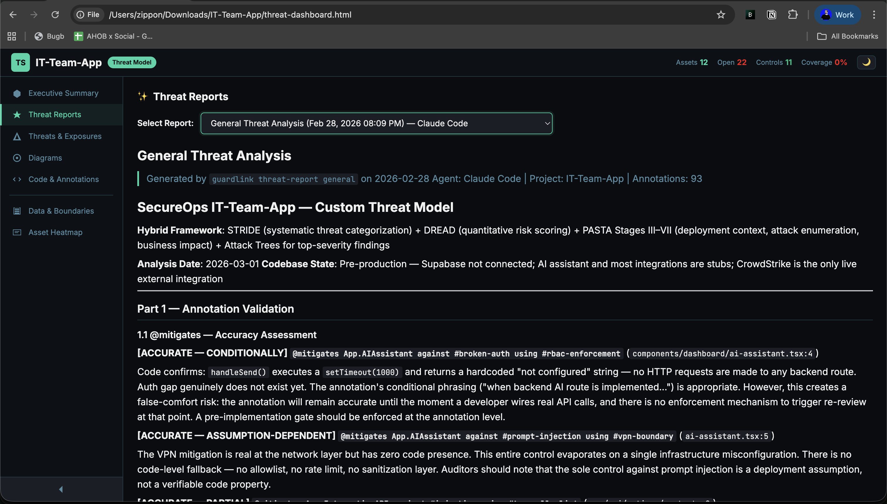 GuardLink dashboard threat report drawer