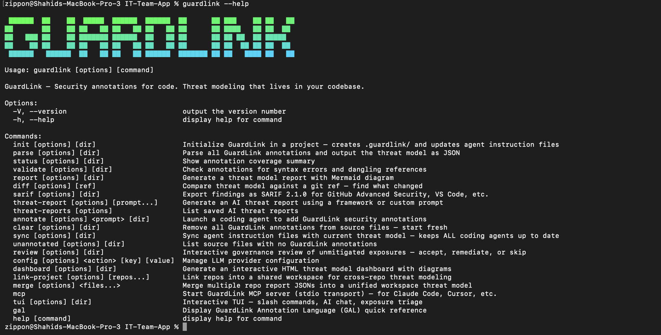 GuardLink help output